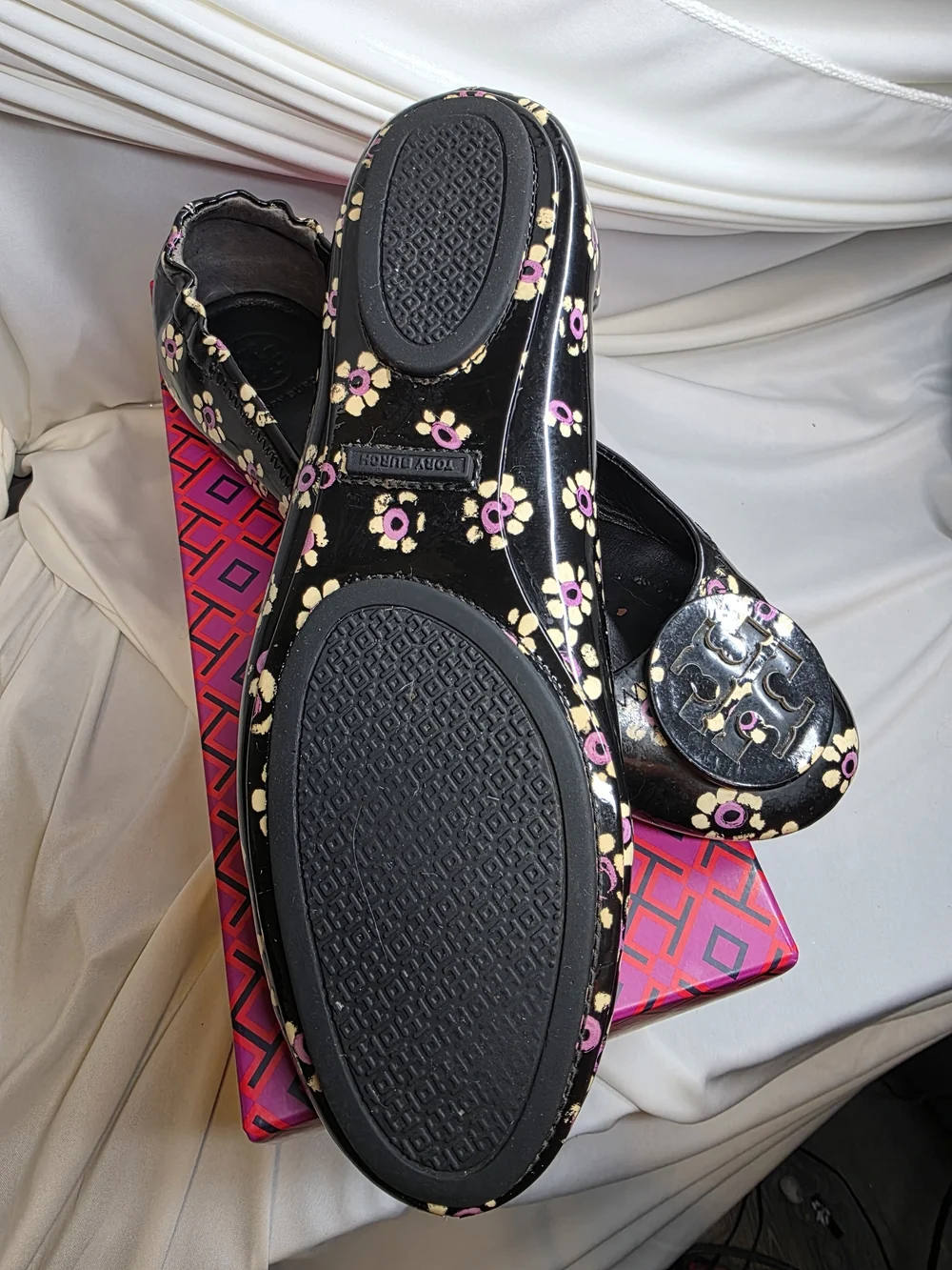 Tory Burch Black Floral Minnie Travel Ballet Flat